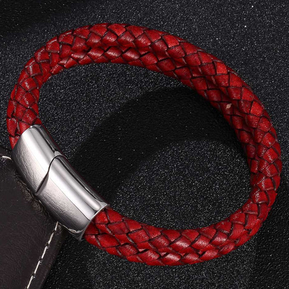Braided Leather Magnetic Bracelet (Circumference 20.5cm) 真皮編織磁扣手鍊 (鍊長 20.5cm) (KJBR16031b)