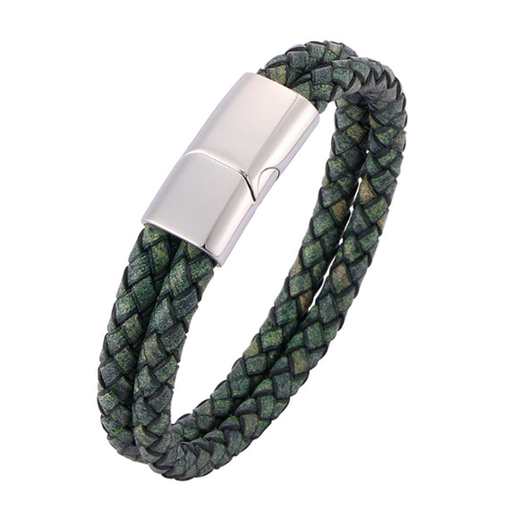 Braided Leather Magnetic Bracelet (Circumference 20.5cm) 真皮編織磁扣手鍊 (鍊長 20.5cm) (KJBR16032a)