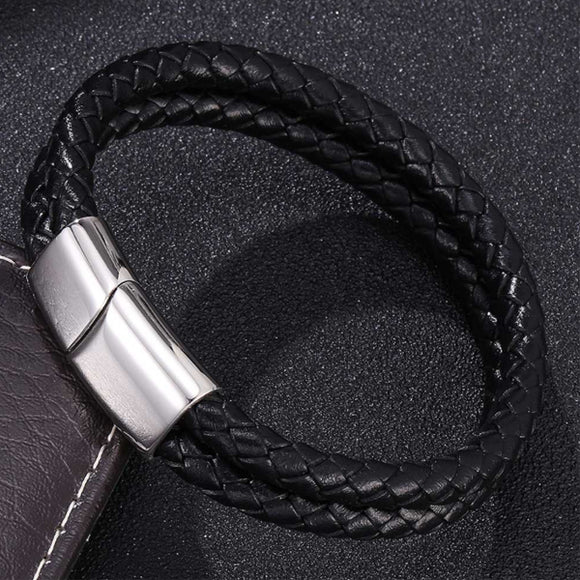 Braided Leather Magnetic Bracelet (Circumference 20.5cm) 真皮編織磁扣手鍊 (鍊長 20.5cm) (KJBR16033)
