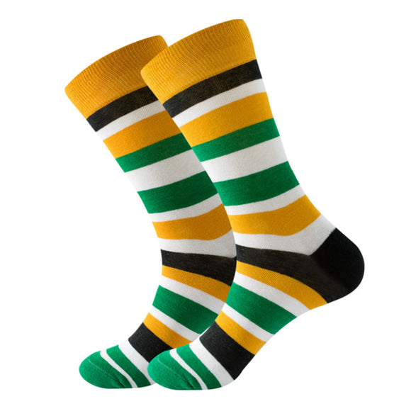Yellow Green White Stripes Cozy Socks (EU38-EU45) 黃綠白條紋舒適襪子 (歐碼38-歐碼45) HS202394