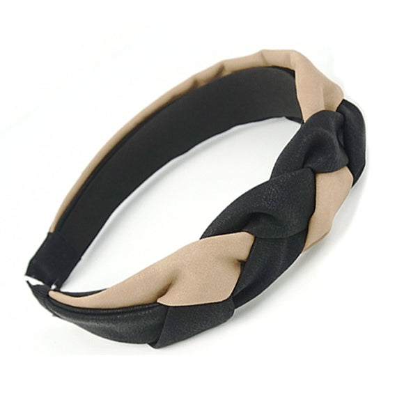 Beige and Black Faux Leather Pleated Headband 米黑色人造皮褶皺頭箍 (HA20398)