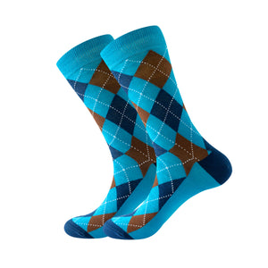 Brown and Blue Square Cozy Socks (EU38-EU45) 棕色藍色方塊舒適襪子 (歐碼38-歐碼45) HS202398