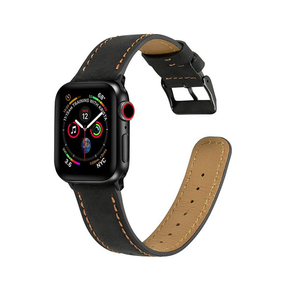 Black Genuine Leather Apple Watch Band 黑色真皮Apple 錶帶 (KCWATCH1039a)