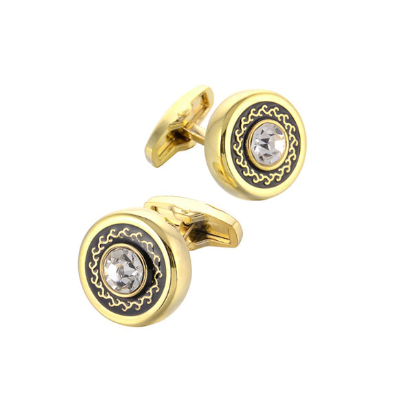 Gold Round Crystal Cufflinks 金色圓形水晶袖扣