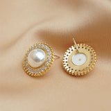 Faux Pearl Rhinestone Round Earrings 人造珍珠水鑽圓形耳環 (KJEA20115)