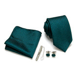 Green Tie, Pocket Square, Cufflinks, Tie Clip 4 Pieces Gift Set 綠色領帶口袋巾袖扣領帶夾4件套裝 KCBT2126