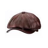 Dark Brown British Cowhide Octagonal Hat 深棕色英倫牛皮八角帽