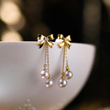 Faux Pearl Gold Bow Earrings 人造珍珠金蝴蝶结耳環 KJEA20118