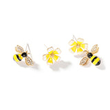 Cute Bee Flower Earrings 可愛蜜蜂花朵耳環 KJEA20127