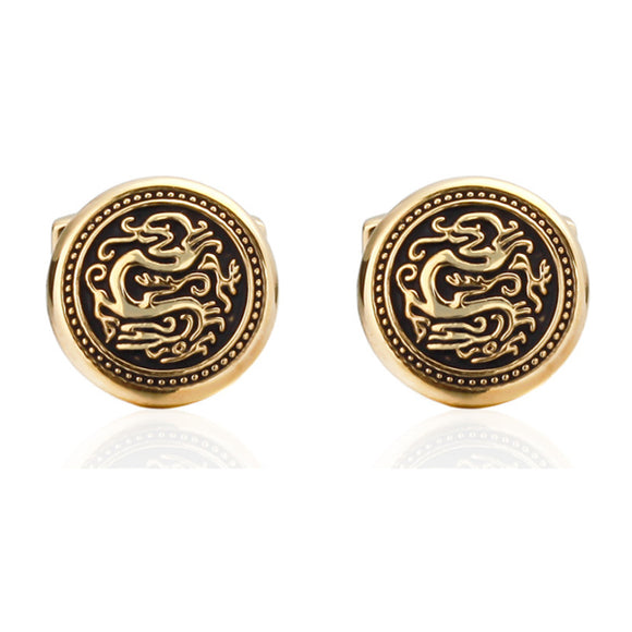 Gold Round Dragon Men Cufflinks 金色圓形龍袖扣