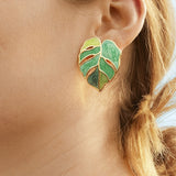 Green Leaves Shape Earrings 綠色樹葉形狀耳環