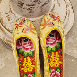 Handmade Yellow Goldfish Wedding Flat Shoes ** Free Gift ** 傳統手工製造黃色金魚繡花鞋 ** 附送贈品 **