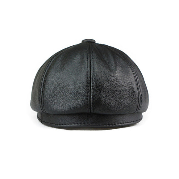 Black British Cowhide Octagonal Hat 黑色英倫牛皮八角帽