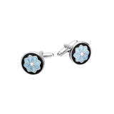 Black Round Blue Flower Cufflinks ** Free Gift ** 黑色圓形藍色花朵袖扣 ** 附送贈品 **