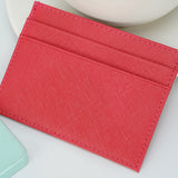 Rose Red Grained Leather Card Holder 玫紅色真牛皮信用卡套 (CH19004)