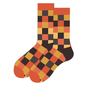 Orange Cube Pattern Cozy Socks (EU39-EU45) 橙色方塊圖案舒適襪子 (歐碼39-歐碼45)