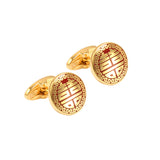 Double Happiness Round  Gold Cufflinks 雙喜字圓形金色袖扣