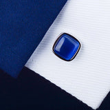 Square Dark Blue Opal Cufflinks 方形深藍貓眼石袖扣