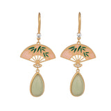Royal Leaf Fan Imitation Jade Earrings 仿玉宮廷葉子扇耳環 (KJEA20151)