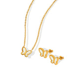 Tazz Butterfly Pendant White Sea Shell Necklace + Earrings 泰茲蝴蝶吊墜白海貝項鍊 + 耳環 KJPE17027