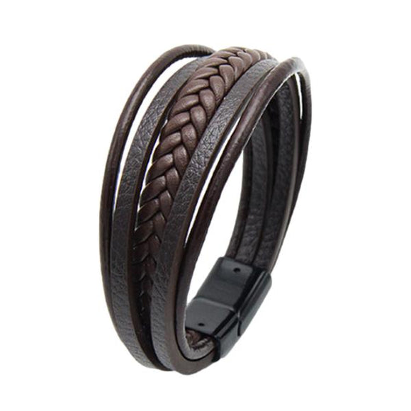 Multi-Layer Leather Mixed Rope Braided Bracelet 多層皮革混合繩編織手鍊 KJBR16065