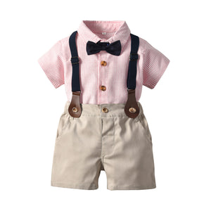 Kids Short Sleeve Shirt Overalls Two Piece Set 童裝短袖襯衫背帶褲兩件套 KCCLSP2167