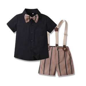 Kids Short Sleeve Shirt Overalls Two Piece Set 童裝短袖襯衫背帶褲兩件套 KCCLSP2168