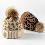 Leopard Print Wool Ball Knitted Hat 豹紋毛球針織帽