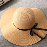 Foldable Girls Straw Black Ribbon Bow Hat 可折疊女生黑絲帶蝴蝶結草帽 (KCHT2044a)