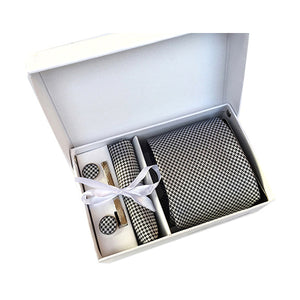 Silver Tie, Pocket Square, Cufflinks, Tie Clip 4 Pieces Gift Set 銀色領帶口袋巾袖扣領帶夾4件套裝 KCBT2073