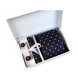 Blue Tie, Pocket Square, Cufflinks, Tie Clip 4 Pieces Gift Set 藍色領帶口袋巾袖扣領帶夾4件套裝 KCBT2074