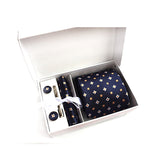 Blue Tie, Pocket Square, Cufflinks, Tie Clip 4 Pieces Gift Set 藍色領帶口袋巾袖扣領帶夾4件套裝 (KCBT2079)