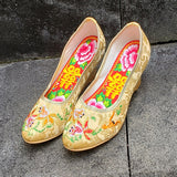 Handmade Yellow Goldfish Heel Wedges 2 inches Shoe ** Free Gift **手工製造黃色金魚繡花鞋船踭兩吋 ** 附送贈品 **