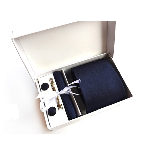 Blue Tie, Pocket Square, Cufflinks, Tie Clip 4 Pieces Gift Set 藍色領帶口袋巾袖扣領帶夾4件套裝 (KCBT2080)