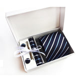 Blue Tie, Pocket Square, Cufflinks, Tie Clip 4 Pieces Gift Set 藍色領帶口袋巾袖扣領帶夾4件套裝 KCBT2081