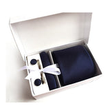Blue Tie, Pocket Square, Cufflinks, Tie Clip 4 Pieces Gift Set 藍色領帶口袋巾袖扣領帶夾4件套裝 (KCBT2082)