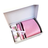 Pink Tie, Pocket Square, Cufflinks, Tie Clip 4 Pieces Gift Set 粉色領帶口袋巾袖扣領帶夾4件套裝 (KCBT2084)