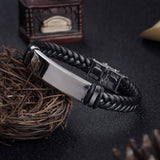 Black Faux Leather Braided Bracelet (Circumference 21cm) 黑色人造皮革編織手鍊 (鍊長 21cm) KJBR16098