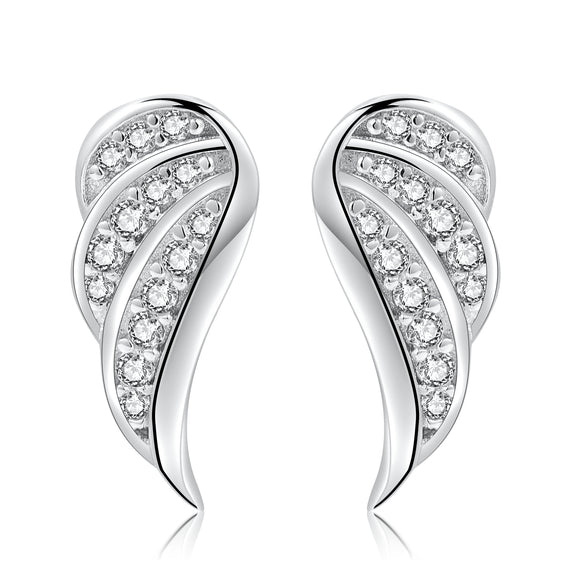 Silver & Diamond Angel Wing Stud Earrings