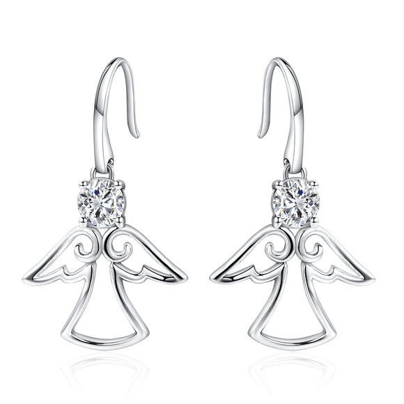 Sterling Silver Angel Dangle Diamond Earrings