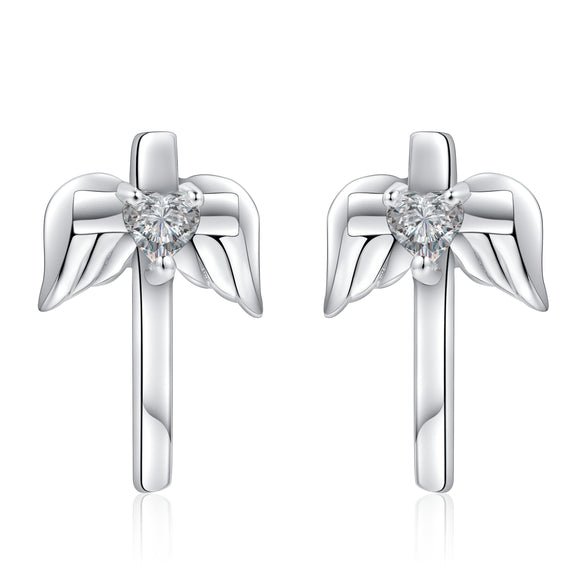 Sterling Silver Angel Wing Diamond Earrings