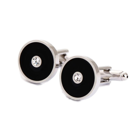 Black Round Cufflinks with Diamond 黑色鑽石圓形袖扣