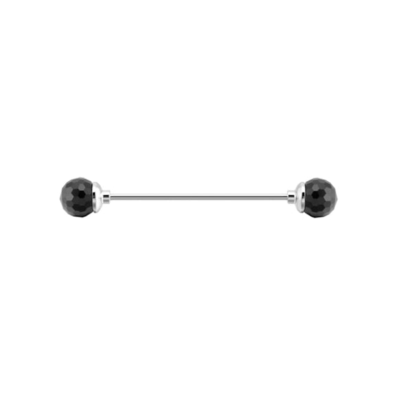 Black Crystal Silver Collar Pins 黑水晶銀色領針