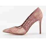 Pink Lace Point Toe Pumps High Heel Shoes