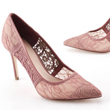 Pink Lace Point Toe Pumps High Heel Shoes