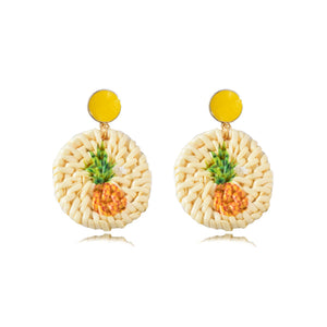 Rattan Print Pineapple Circle Earrings 籐編印花菠蘿圓圈耳環