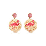 Rattan Print Flamingo Circle Earrings 籐編印花火烈鳥圓圈耳環