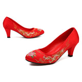 Dragon and Phoenix Embroidered Shoes 5cm high heel wedding shoes