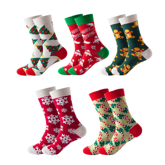 Set of 5 Pairs Christmas Theme Pattern Cozy Socks (One Size) 5 件套聖誕主題圖案舒適襪子 (均碼)
